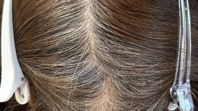 バランローズkuro（黒・クロ）クリームシャンプーを白髪モデルで染毛効果を検証前