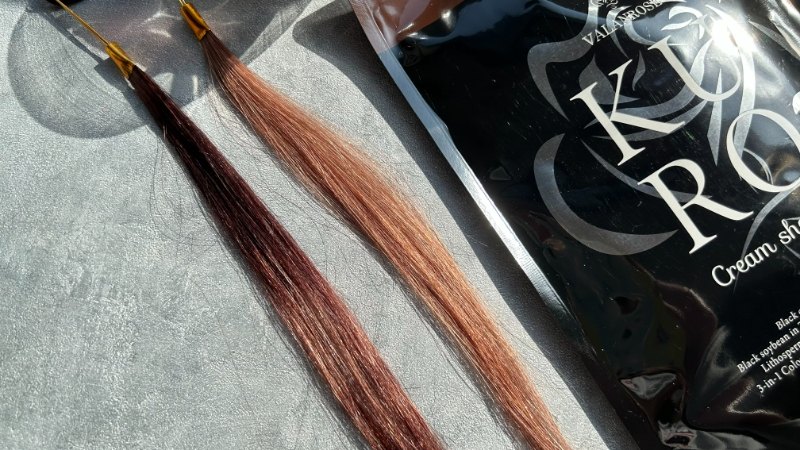 バランローズkuro（黒）クリームシャンプーで染毛効果を検証した毛束
