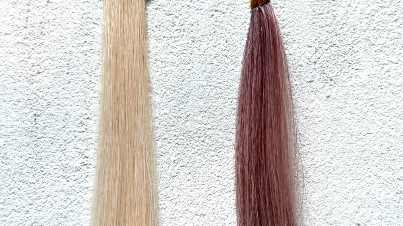 ブローネ泡カラー1Pモーブピンクの染毛効果を検証した毛束