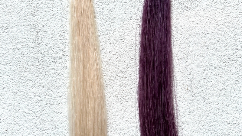 シエロデザイニングカラーマーメイドピンク の染毛効果を検証した毛束