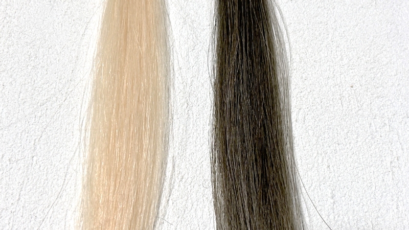 KAMKA（カミカ）白髪染めカラートリートメントの毛束比較画像