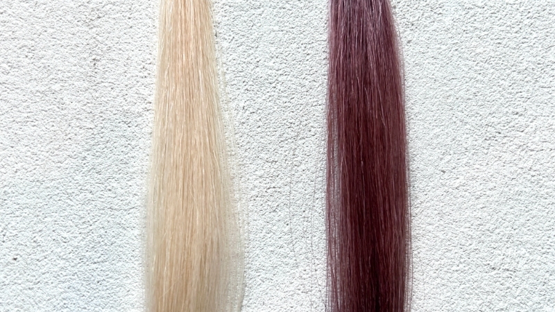 サイオスオレオクリーム白髪染め2Pパールピンクの染毛効果を検証した毛束