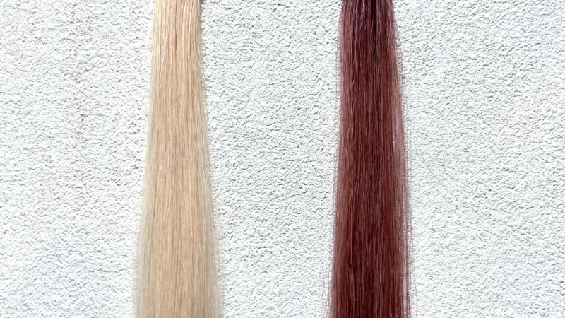 サイオスオレオクリームヘアカラーピュアピンクの染毛効果を検証した毛束