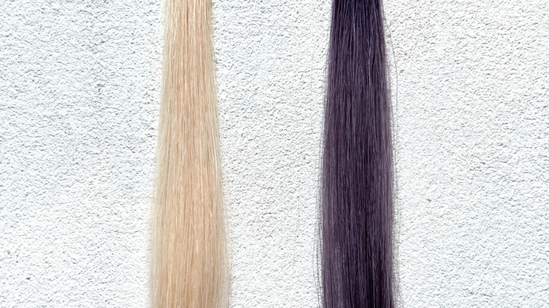 ウエラトーン2+1クリームタイプ7PB明るいピンクブラウンの染毛効果を検証した毛束