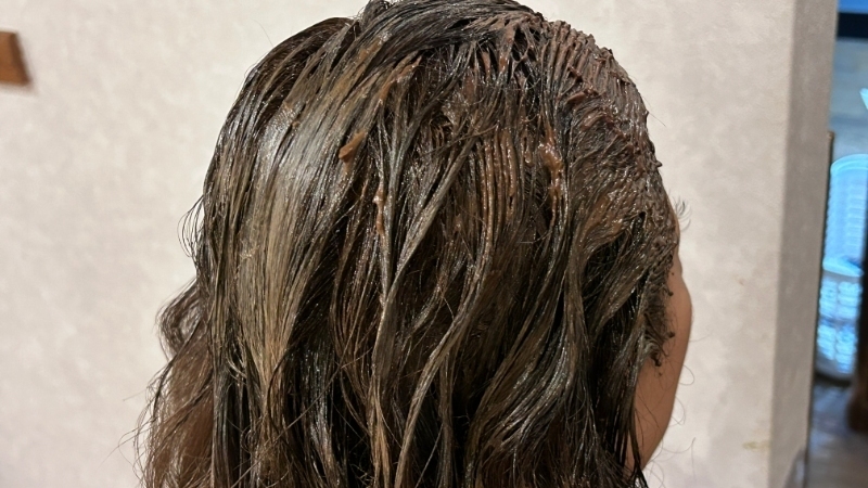 泡タイプの白髪染めをモデルが染毛効果検証