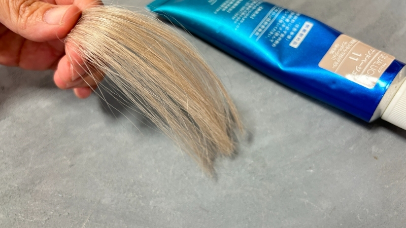 クオルシアカラー（サンドベージュ11）で染毛効果を検証した毛束