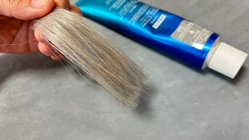 クオルシアカラー（グレー9）で染毛効果を検証した毛束