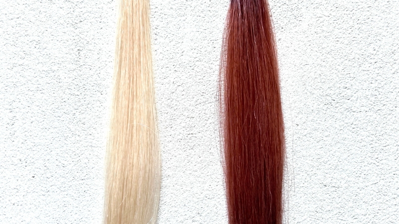 クレオディーテ クリアリーカラー スモーキーピンクを毛束で染毛効果検証