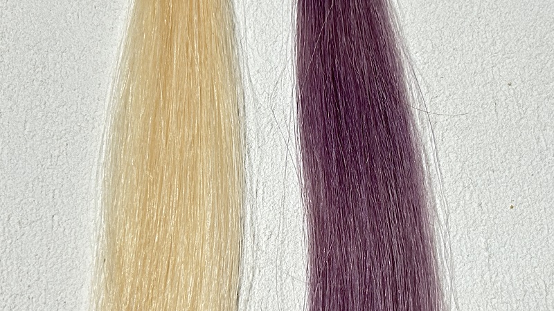 イルーセントミルキーヘアカラートワイライトバーガンディの染毛効果を検証した毛束