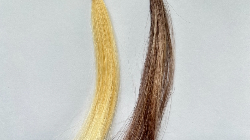 LUCIDOスピーディーカラーリンスの毛束比較画像