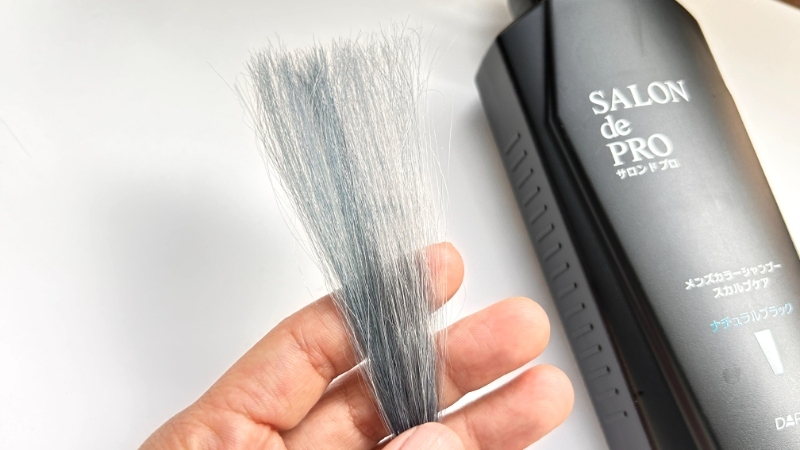 サロンドプロメンズカラーシャンプーを毛束で染毛効果検証