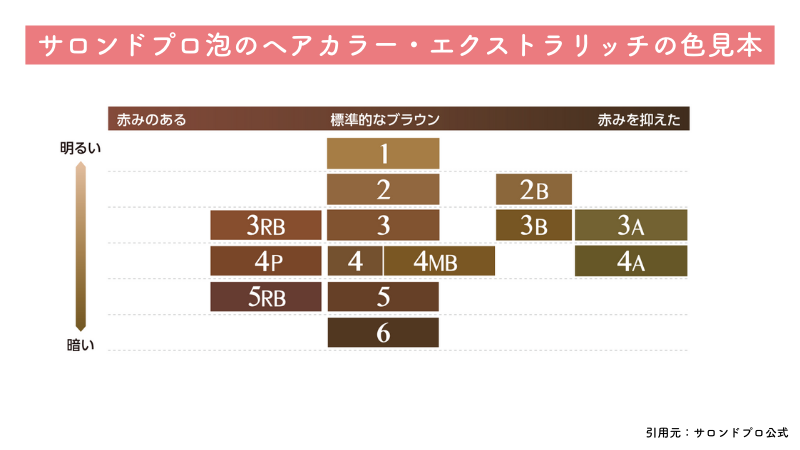 サロンドプロ泡のヘアカラー・エクストラリッチの色見本